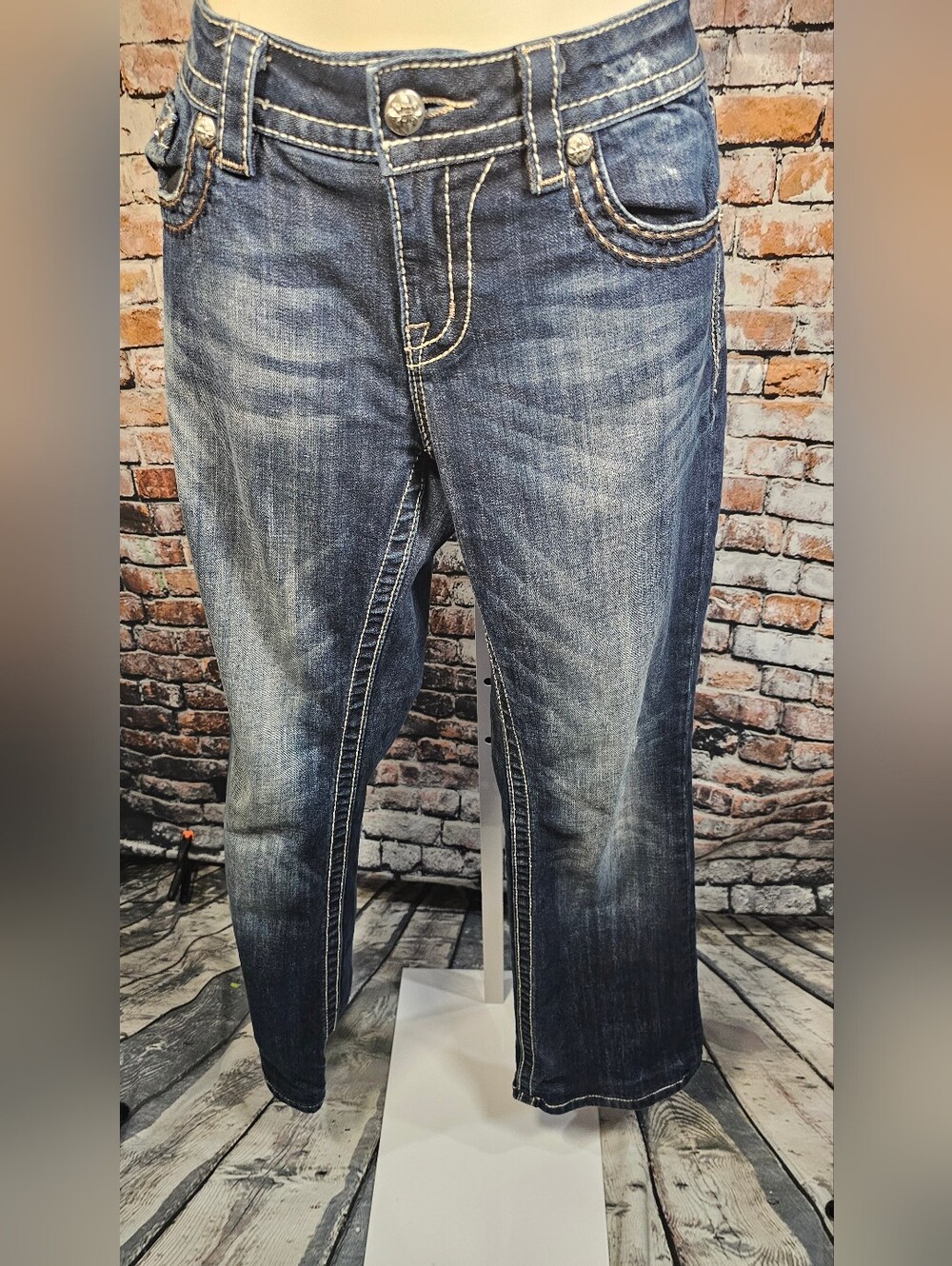 Miss Me Bootcut Jeans Size 28 Dark Wash Embellished Cross Pocket Denim